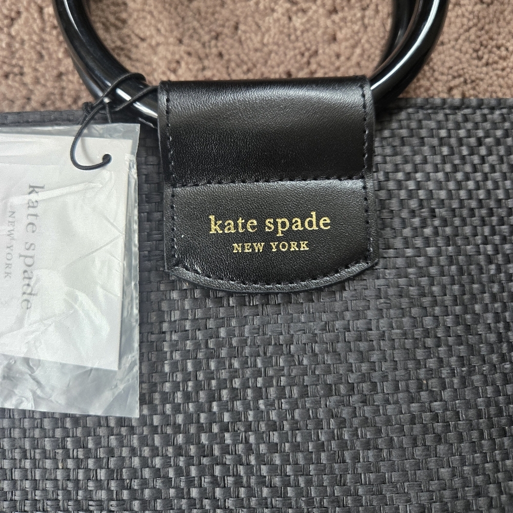 Kate Spade Black Woven Tote With Bangle Ring Handles - Picture 3 of 4